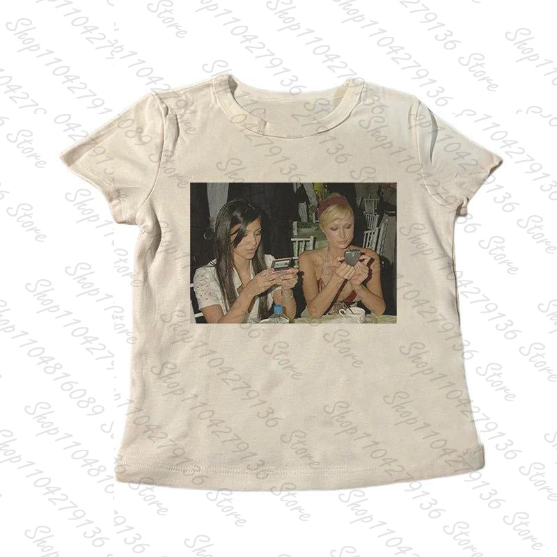 Y2K Graphic Baby Tee Crop - 2000년대 펑크 여성 반팔 슬림 빈티지