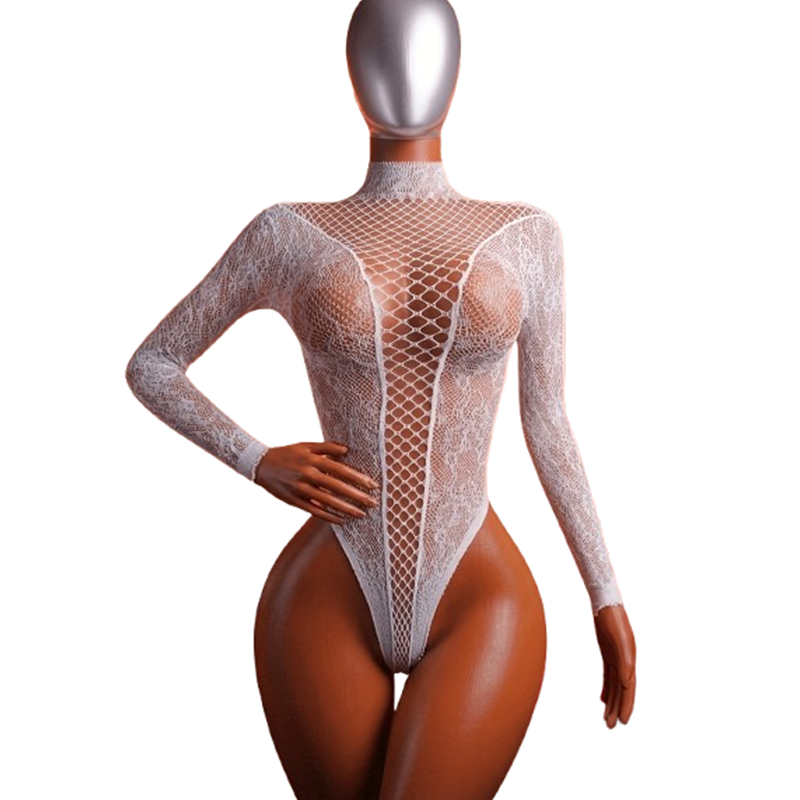 Lingerie - 섹시한 바디수트 1개—우아한 레이스와 시스루 메쉬