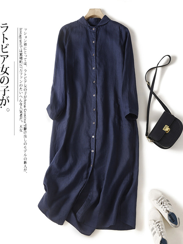 Casual Loose Linen Shirt Dress - 캐주얼 코튼 린넨 루즈핏 셔츠 드레스