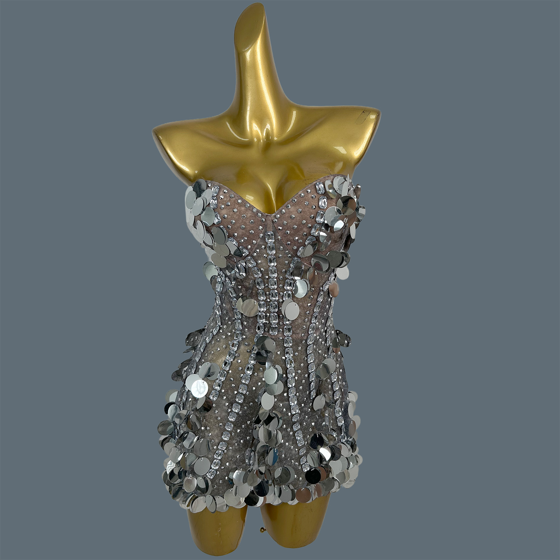 Sparkly Rhinestone Club Party Dress - 여성용 스트랩리스 반짝이는 라인스톤 스팽글 미니