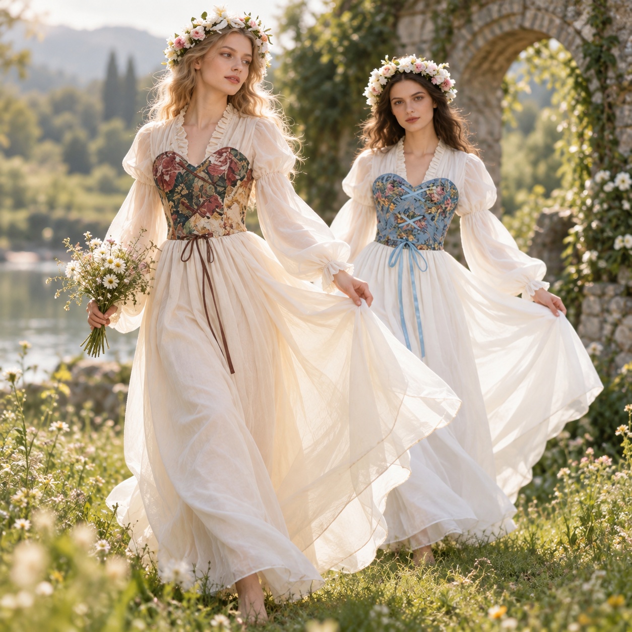 Dresses - 르네상스 스타일의 코르셋 허리 장식 드레스,