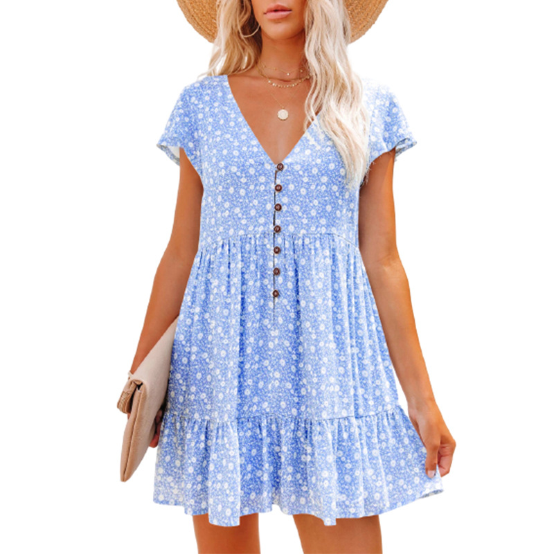 French Vintage Floral Midi Dress - 유럽과 봄 여름 독립 스탠드 브이넥