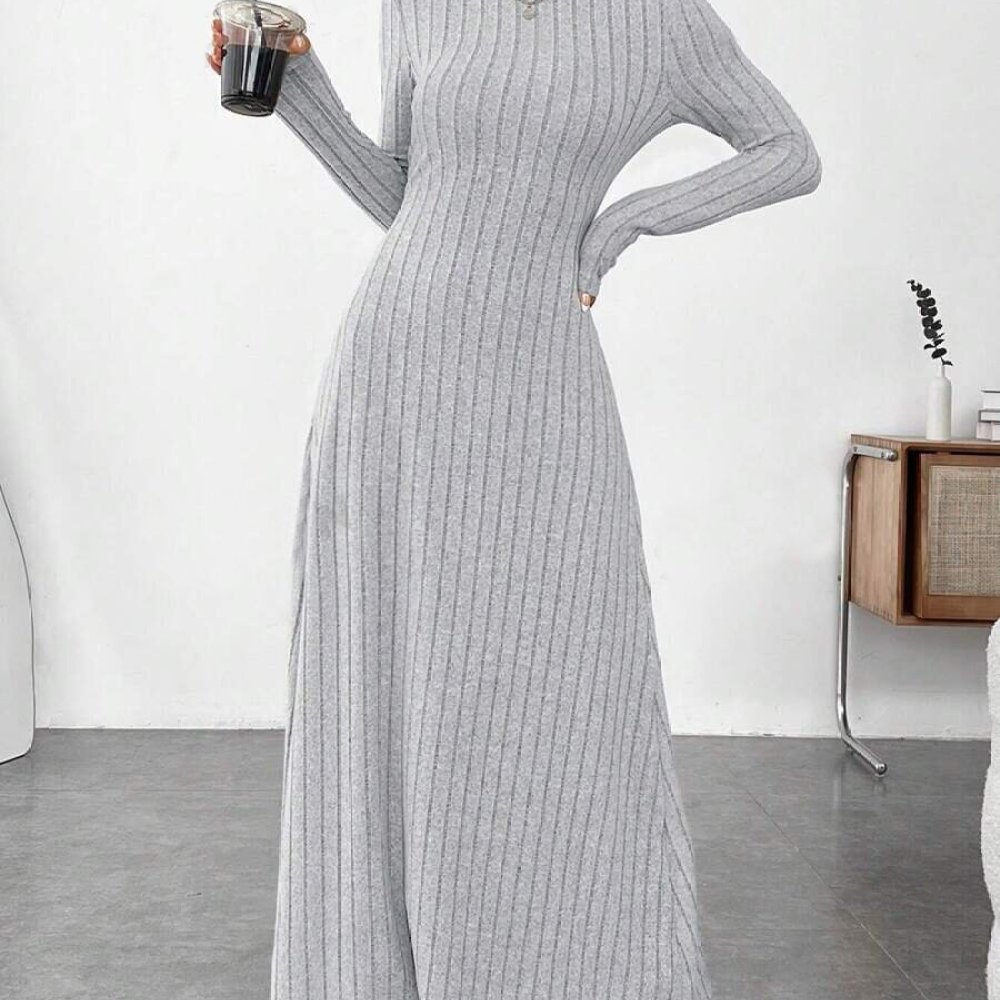 우아한 가을 하이 칼라 긴소매 슬림 드레스 여성용 솔리 - Bodycon Long Sleeve Ribbed Dress 리뷰 및 가격