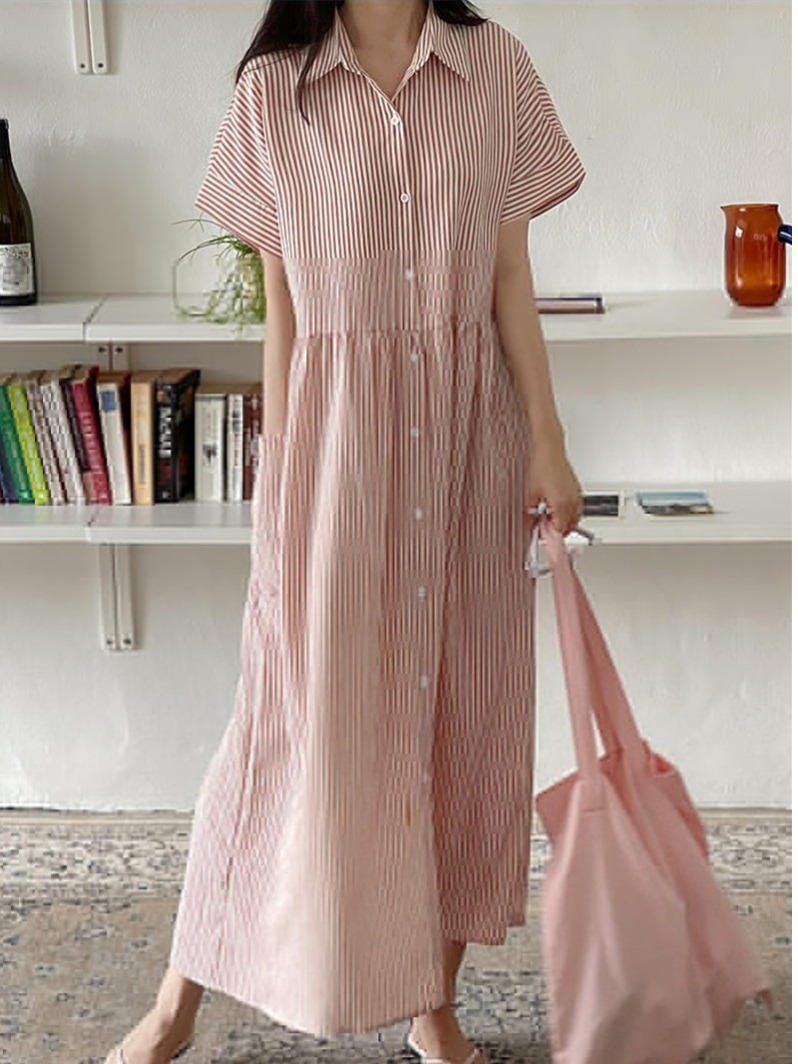레트로 한국 스타일 루즈핏 슬리밍 스트라이프 셔츠 드레 - Casual Loose Linen Shirt Dress 리뷰 및 가격