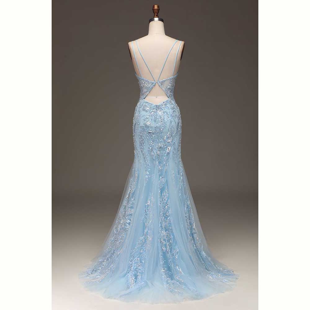 우아한 라이트 블루 새틴 여성 이브닝 파티 드레스 섹시 - Elegant Satin Evening Gown Split 리뷰 및 가격