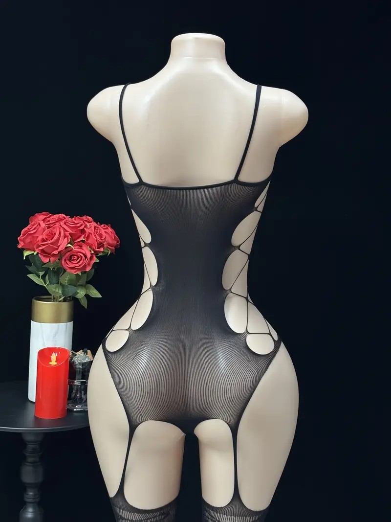섹시한 서스펜더 스타킹 점프수트, 양쪽에 망사 컷아웃  - Lingerie 리뷰 및 가격