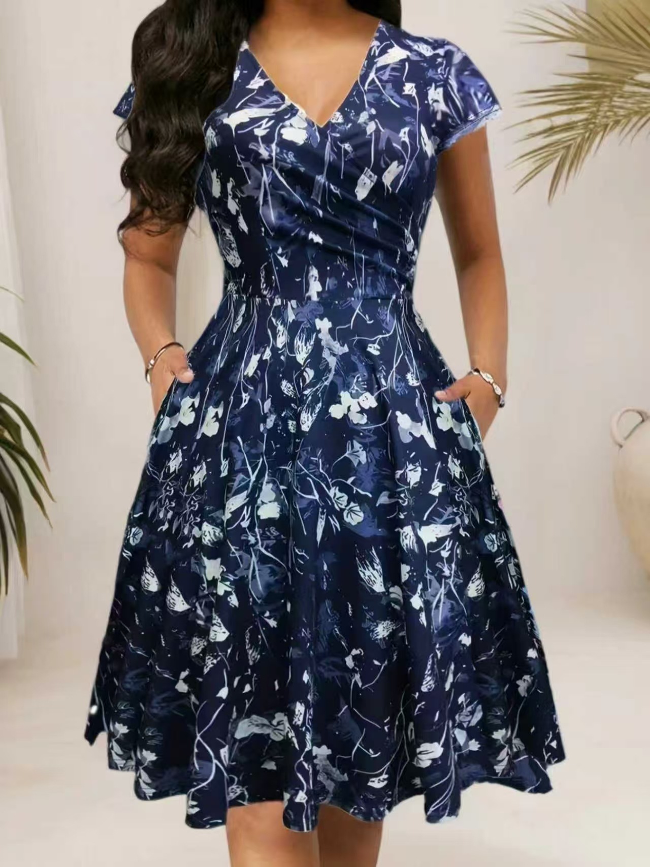 2026 여름 라운드넥 포켓 장식 반팔 트렌디 프린트  - French Vintage Floral Midi Dress 리뷰 및 가격