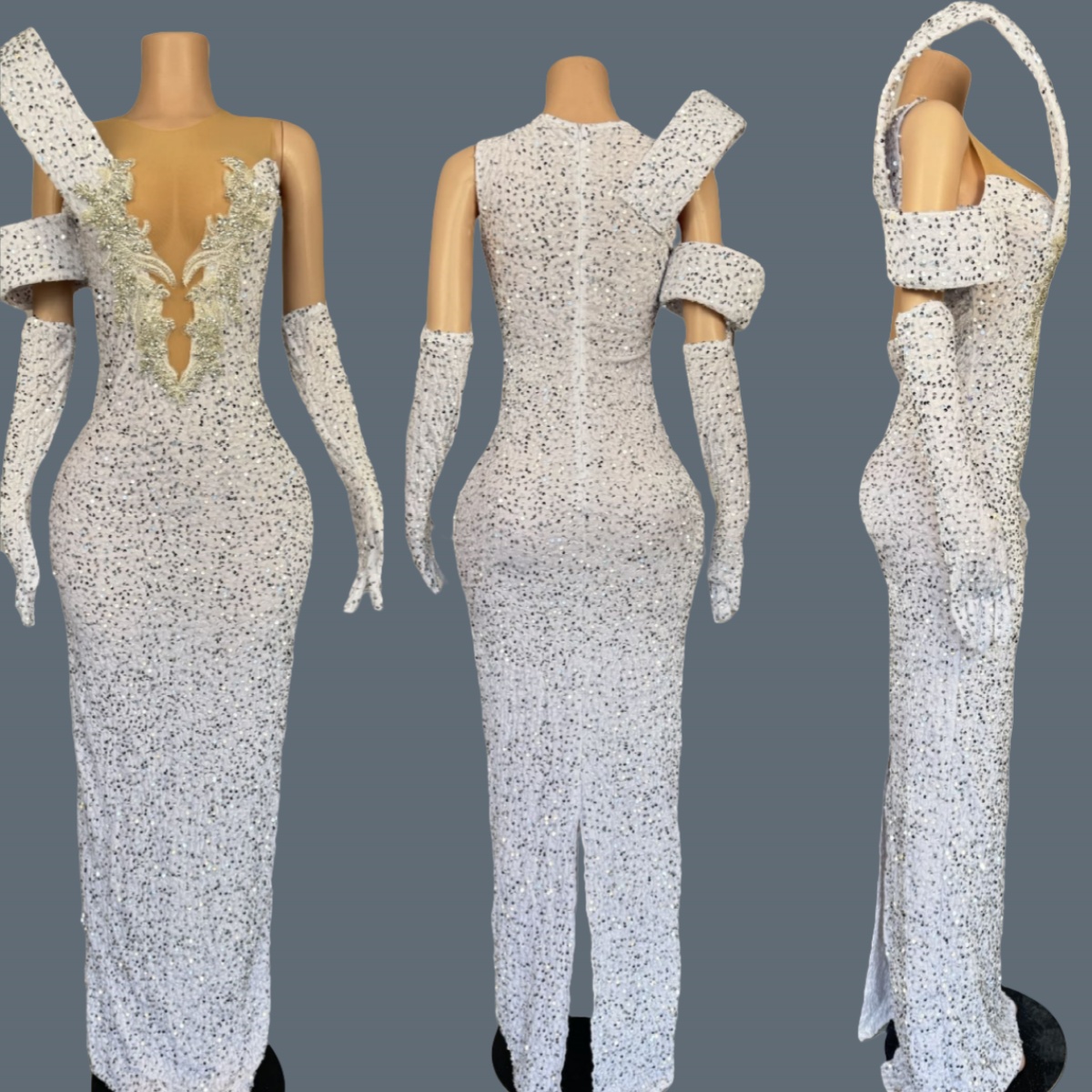 반짝이는 라인스톤 딥 V넥 롱 드레스 클럽 축제 기념  - Sparkly Rhinestone Club Party Dress 리뷰 및 가격