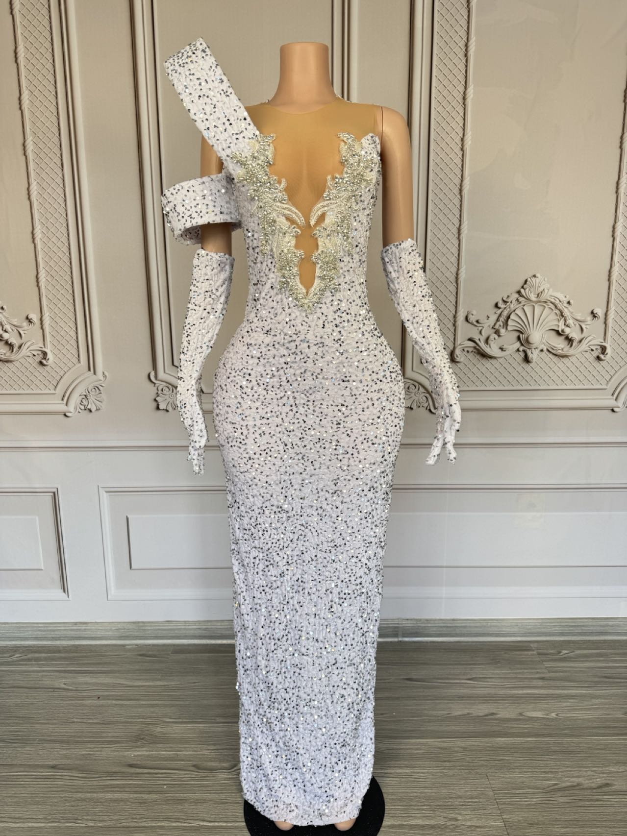 반짝이는 라인스톤 딥 V넥 롱 드레스 클럽 축제 기념  - Sparkly Rhinestone Club Party Dress 리뷰 및 가격
