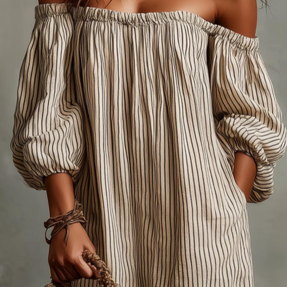 봄 여름 여성용 오프 숄더 맥시 드레스 스트라이프 퍼프 - Off Shoulder Puff Sleeve Sundress 리뷰 및 가격