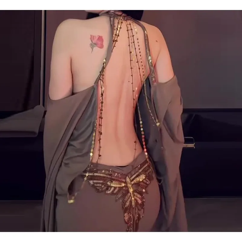 유럽계 미국인 핫 여성용 드레스 백리스 체인 나비 스팽 - Y2K Backless Halter Mini Dress 리뷰 및 가격