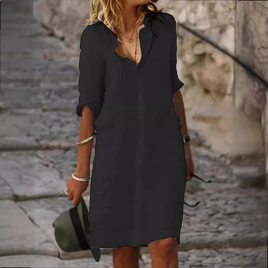 루즈핏 버튼다운 미디 셔츠 드레스 코튼 린넨 블라우스  - Casual Loose Linen Shirt Dress 리뷰 및 가격