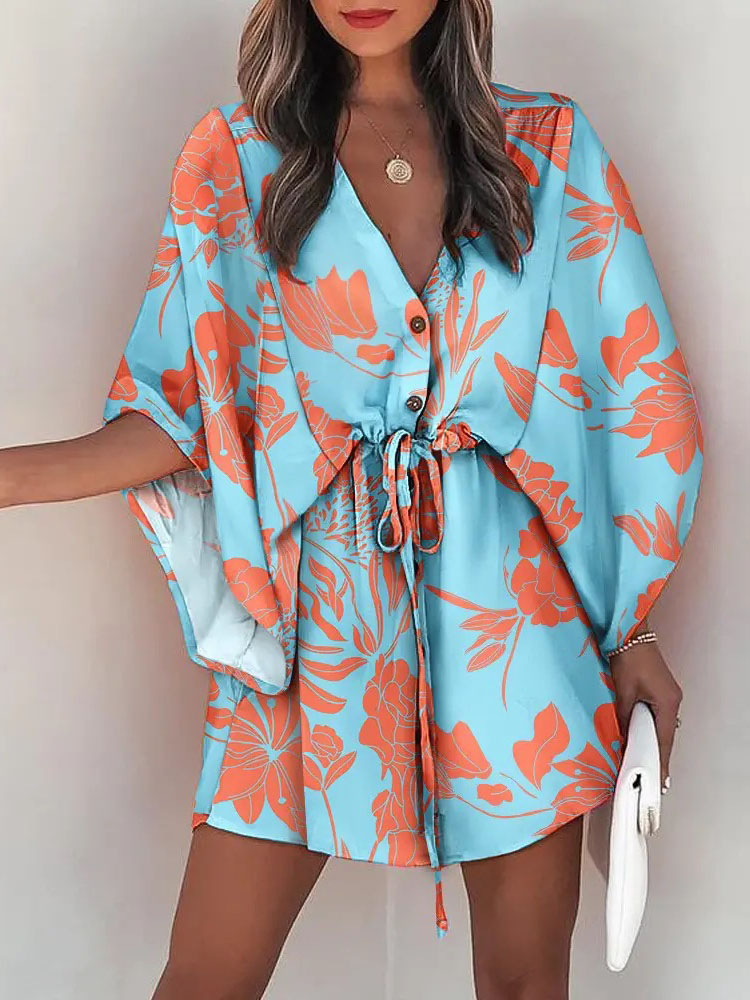 여름 캐주얼 드레스 여성 패션 플라잉 슬리브 v 넥 프 - French Vintage Floral Midi Dress 리뷰 및 가격