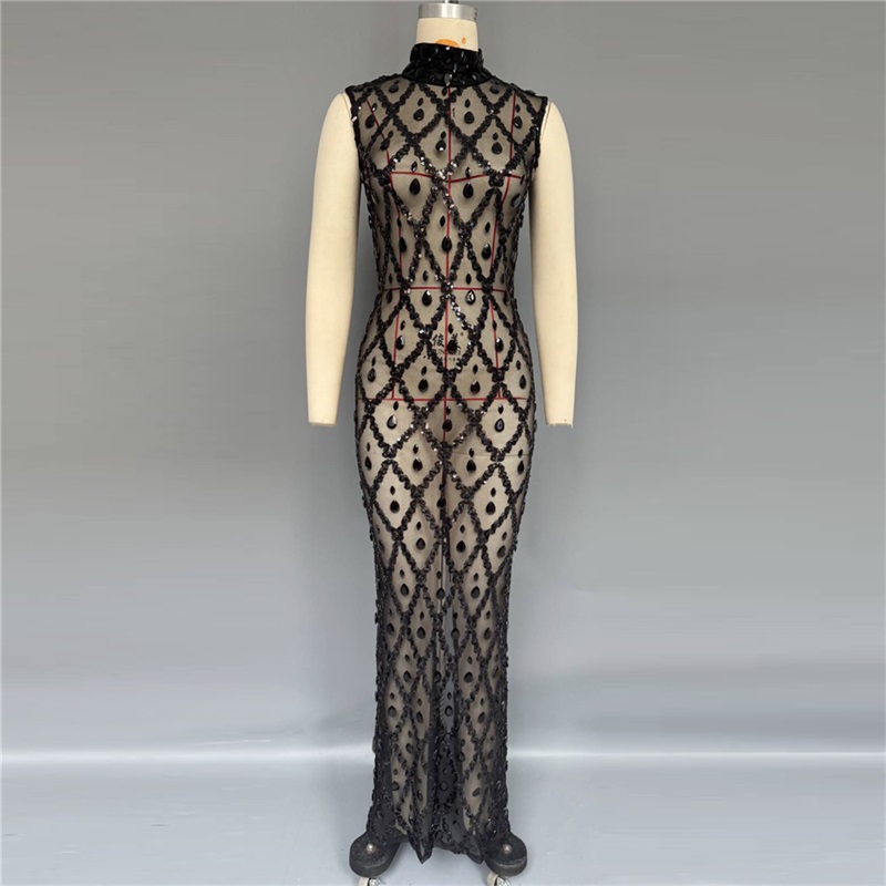 블랙 반짝이는 섹시한 프롬 드레스, 하이넥 민소매 시스 - Sexy Mesh Sheer Bodycon Dress 리뷰 및 가격