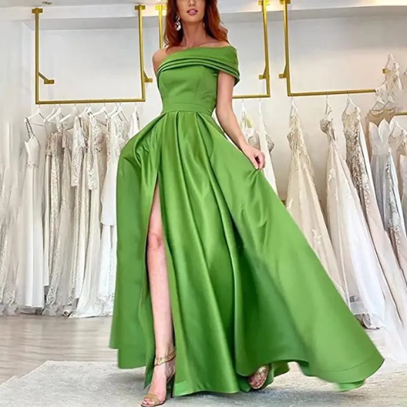우아한 오프숄더 새틴 이브닝 드레스 하이 슬릿 A라인  - Elegant Satin Evening Gown Split 리뷰 및 가격