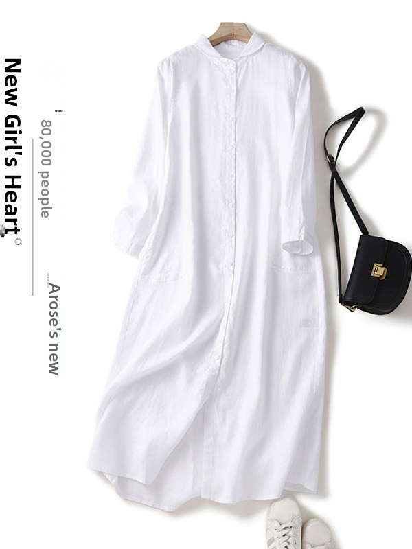 캐주얼 코튼 린넨 루즈핏 셔츠 드레스 슬리밍 롱 슬리브 - Casual Loose Linen Shirt Dress 리뷰 및 가격