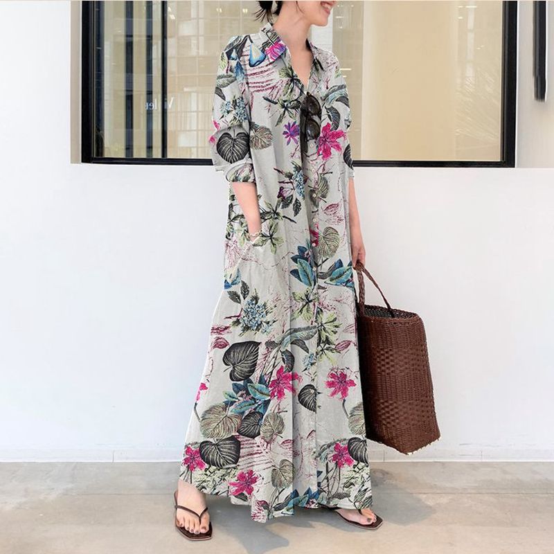 가을 뉴 플러스 사이즈 캐주얼 코튼과 린넨 드레스 5X - Casual Loose Linen Shirt Dress 리뷰 및 가격