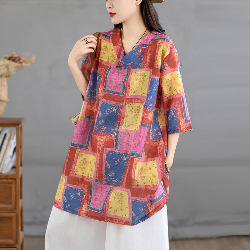 캐주얼 코튼 린넨 프린트 레트로 셔츠 루즈핏 V넥 미디 - Casual Loose Linen Shirt Dress 리뷰 및 가격
