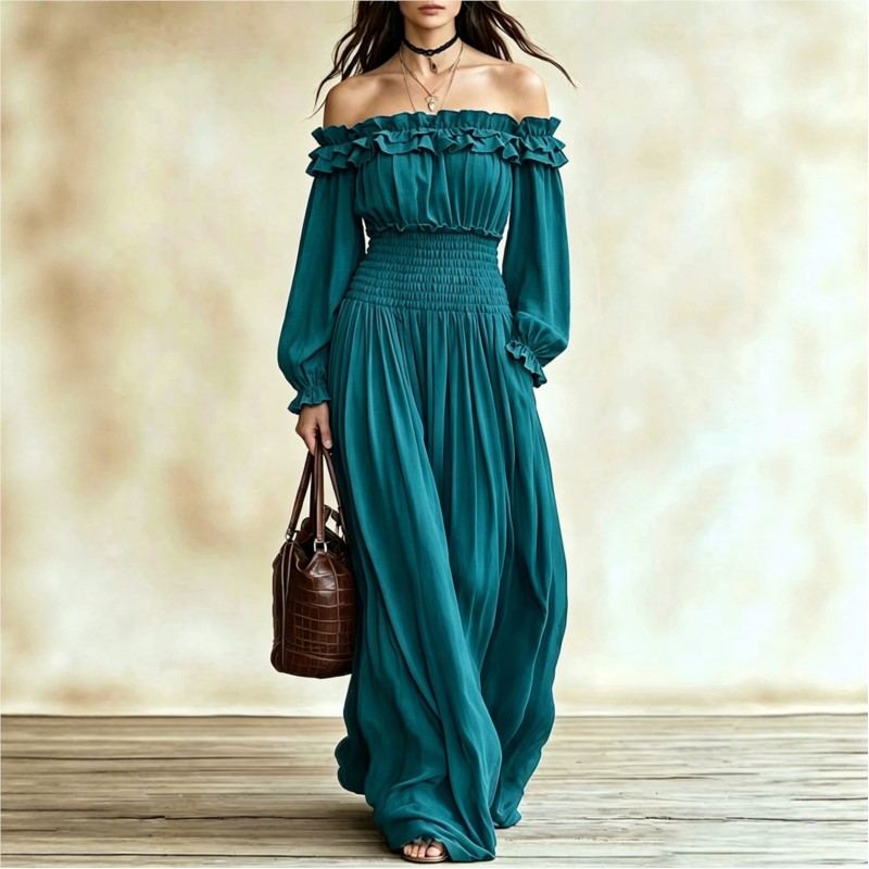 오프숄더 패션 맥시 드레스 여성 가을 러플넥 랜턴 슬리 - Off Shoulder Puff Sleeve Sundress 리뷰 및 가격