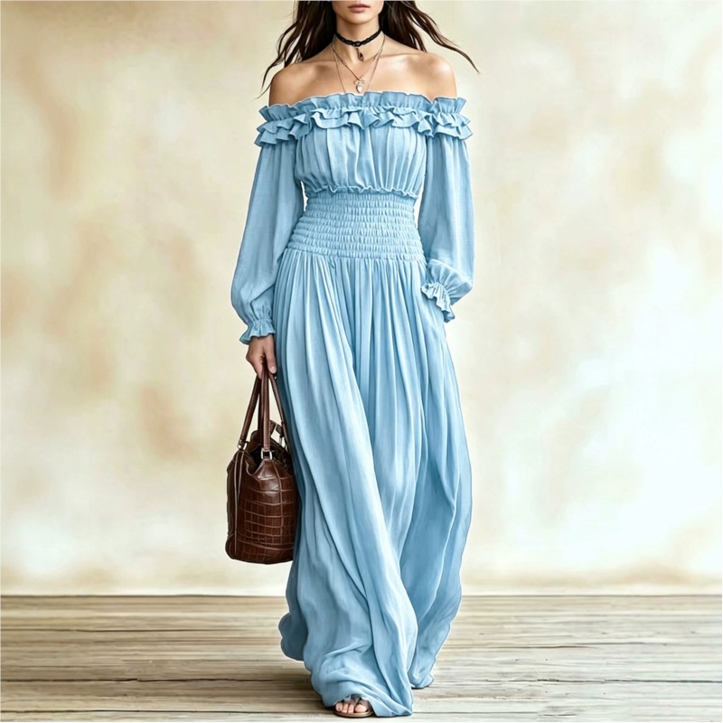 오프숄더 패션 맥시 드레스 여성 가을 러플넥 랜턴 슬리 - Off Shoulder Puff Sleeve Sundress 리뷰 및 가격