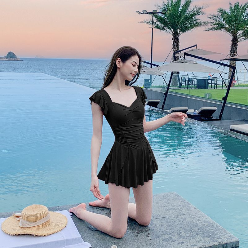 겸손한 탱키니 드레스 수영복 여성용 러플 밑단 풀 커버 - Swimwear 리뷰 및 가격