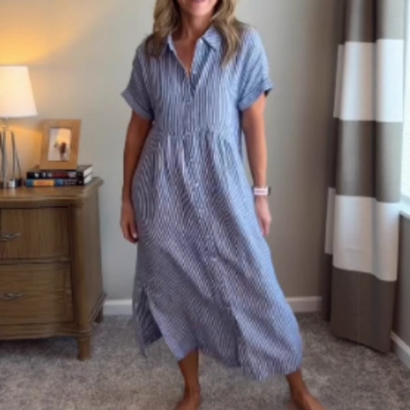 여성 스트라이프 셔츠 드레스 여름 루즈핏 플러스 사이즈 - Casual Loose Linen Shirt Dress 리뷰 및 가격
