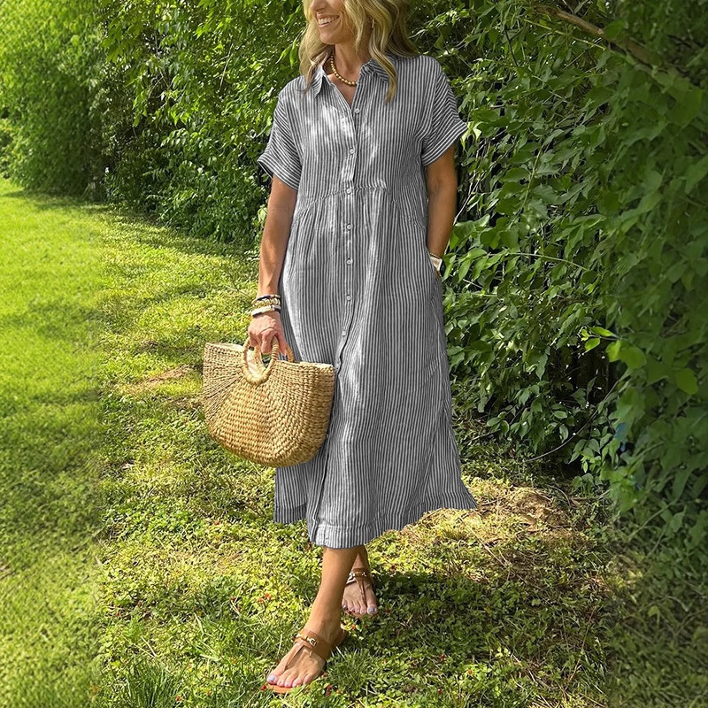 여성 스트라이프 셔츠 드레스 여름 루즈핏 플러스 사이즈 - Casual Loose Linen Shirt Dress 리뷰 및 가격