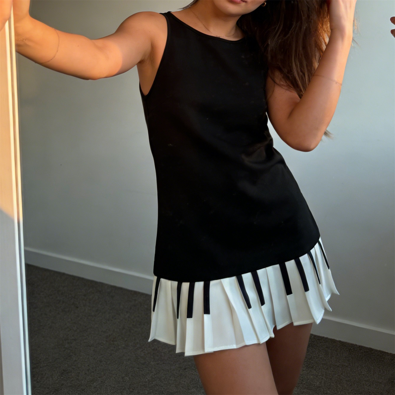 여성 Y2K 피아노 키 플리츠 미니 드레스 빈티지 음악 - Y2K Backless Halter Mini Dress 리뷰 및 가격