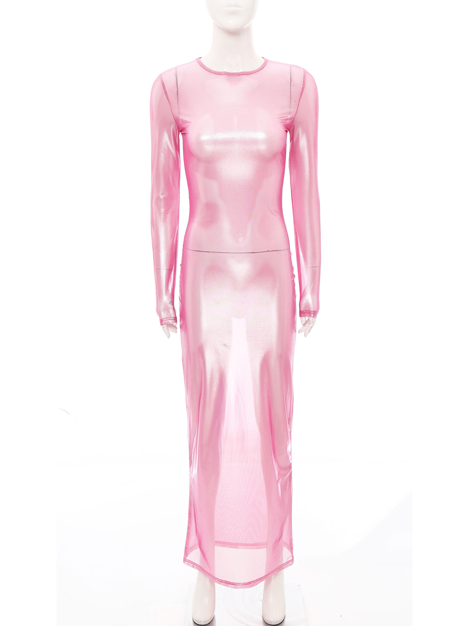 여성용 반짝이는 메탈릭 시스루 롱 드레스, 시스루 긴팔 - Sexy Mesh Sheer Bodycon Dress 리뷰 및 가격