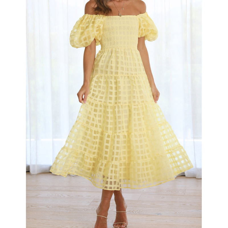 우아한 오프 어깨 여성 여름 긴 드레스 섹시한 탄성 짧 - Off Shoulder Puff Sleeve Sundress 리뷰 및 가격