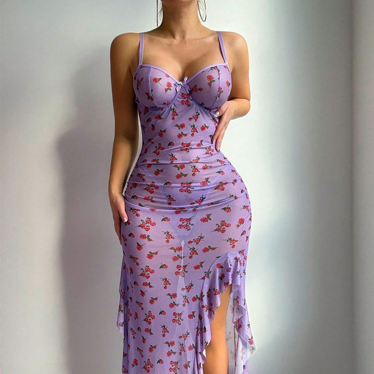 시스루 메쉬 소재의 플러스 사이즈 섹시 란제리, 보라색 - Sexy Mesh Sheer Bodycon Dress 리뷰 및 가격
