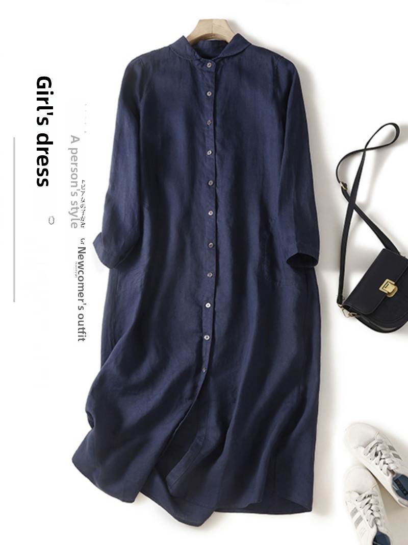 린넨 코튼 혼방 긴팔 캐주얼 셔츠 드레스 여성용 미디  - Casual Loose Linen Shirt Dress 리뷰 및 가격