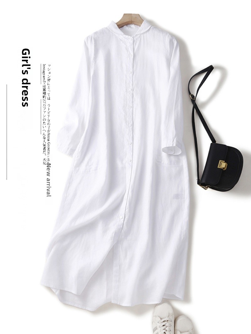 린넨 코튼 혼방 긴팔 캐주얼 셔츠 드레스 여성용 미디  - Casual Loose Linen Shirt Dress 리뷰 및 가격