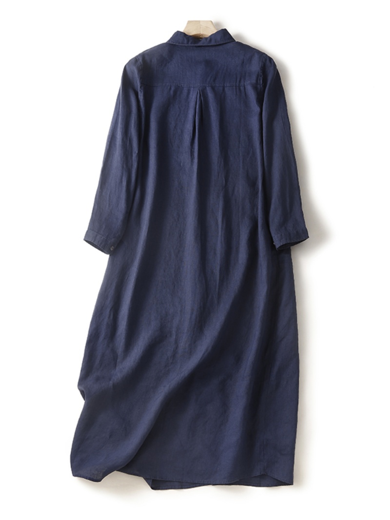 린넨 코튼 혼방 긴팔 캐주얼 셔츠 드레스 여성용 미디  - Casual Loose Linen Shirt Dress 리뷰 및 가격